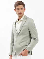 Men Notched Lapel Solid Olive Blazer-EX-3003A-Seagreen
