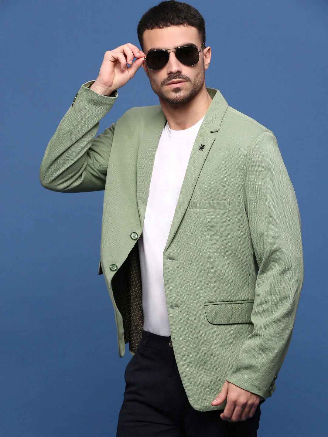 Green Slim Fit Men's Ethnic Wear Blazer | DesiQlo