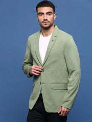 Men Green Slim Fit Single Breasted Blazer-EX-3003C-Green