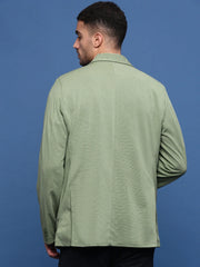 Men Green Slim Fit Single Breasted Blazer-EX-3003C-Green