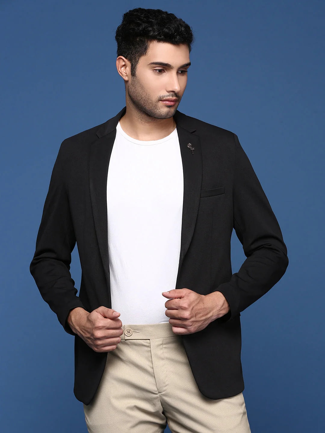 Men's Black Slim Fit Cotton Blazer - Modi Jacket Style | DesiQlo