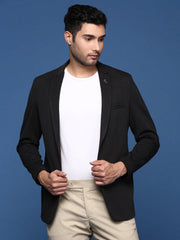Men Black Slim Fit Single Breasted Blazer-EX-3003-Black