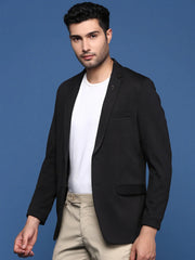 Men Black Slim Fit Single Breasted Blazer-EX-3003-Black