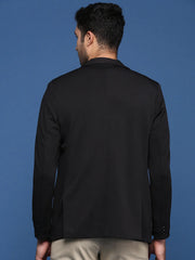 Men Black Slim Fit Single Breasted Blazer-EX-3003-Black