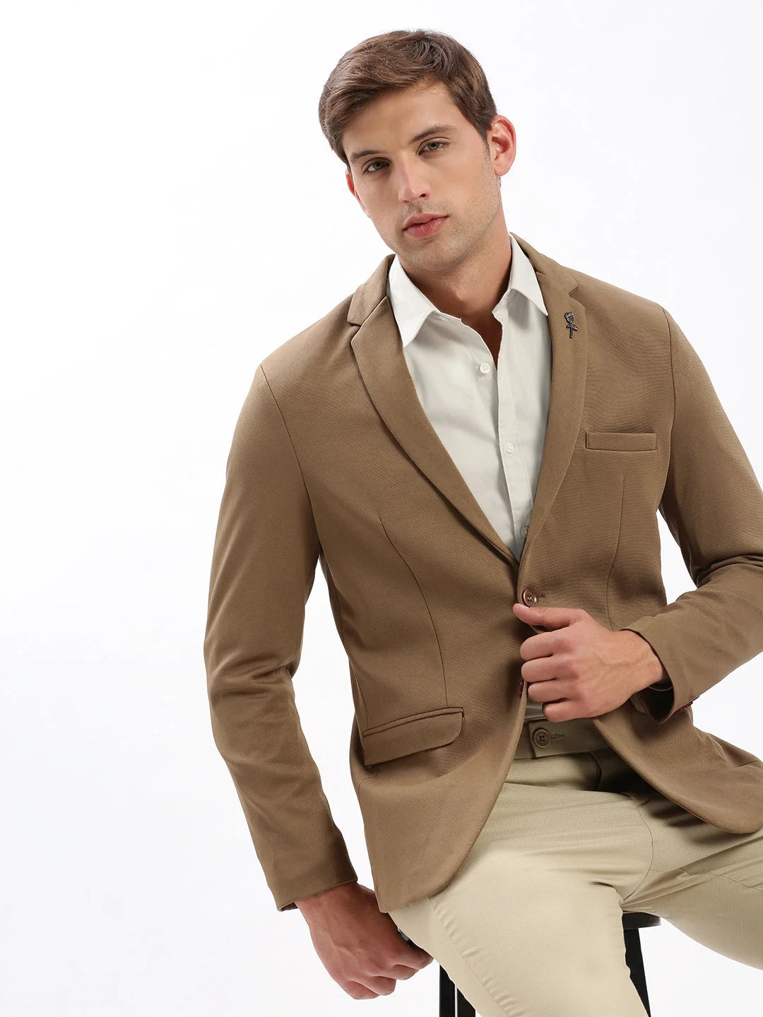 Solid Brown Cotton Blazer - Men's Ethnic Wear | DesiQlo
