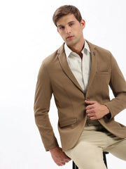 Men Notched Lapel Solid Brown Blazer-EX-3003-Brown