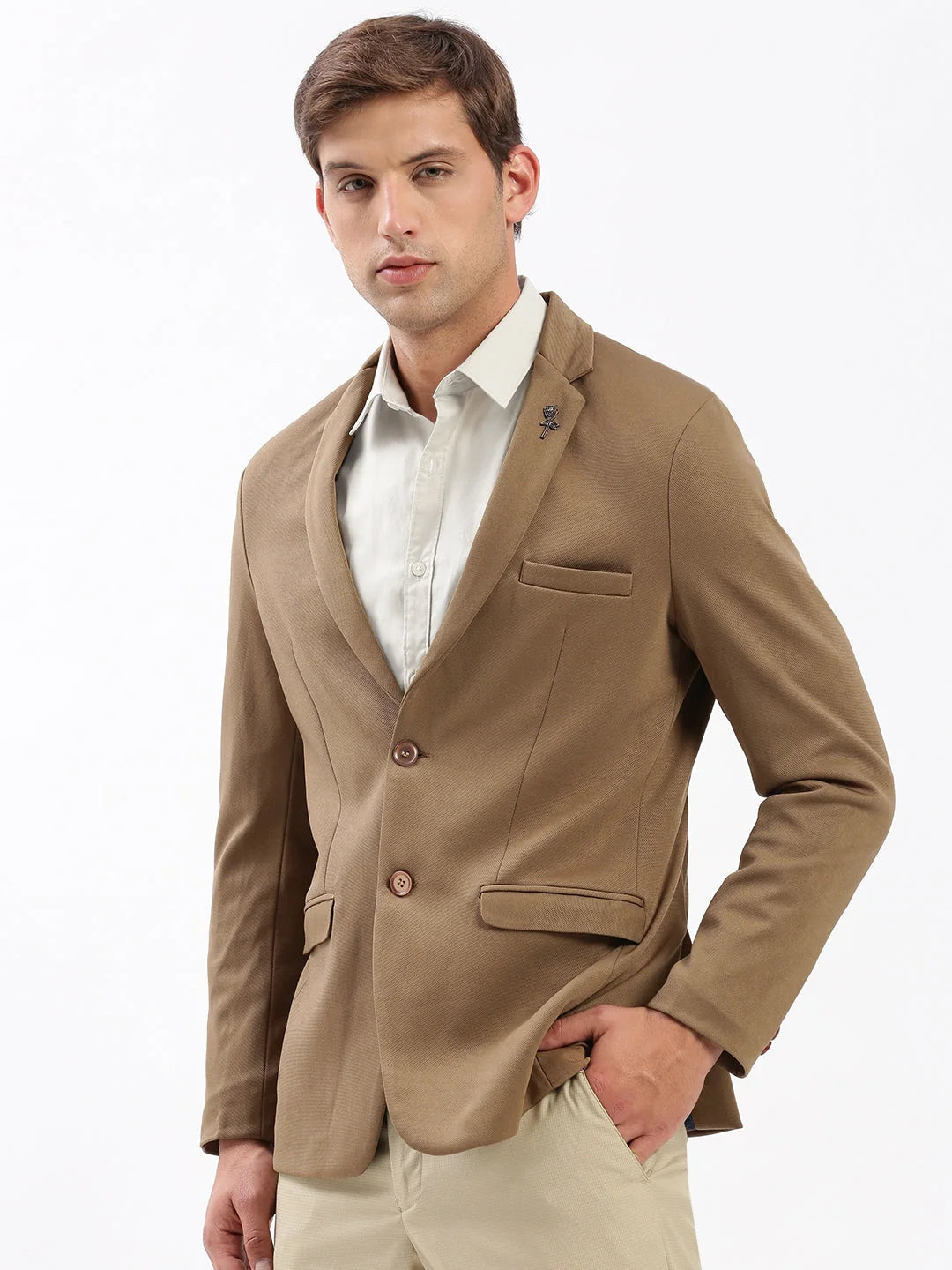 Solid Brown Cotton Blazer - Men's Ethnic Wear | DesiQlo
