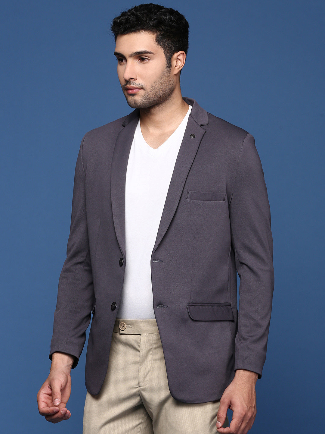 Charcoal Slim Fit Blazer - Men's Ethnic Wear | DesiQlo