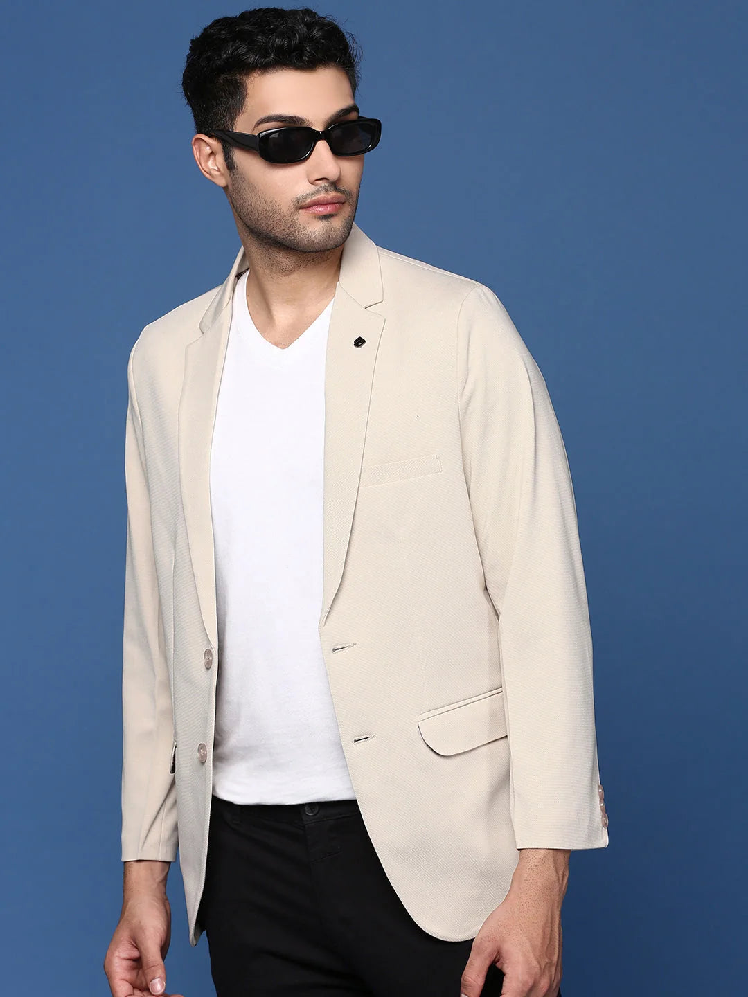 Cream Slim Fit Blazer - Modi Jacket Style | DesiQlo