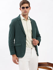 Men Notched Lapel Solid Green Blazer-EX-3003-Green