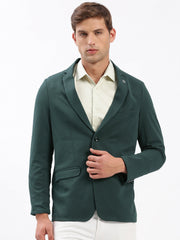 Men Notched Lapel Solid Green Blazer-EX-3003-Green