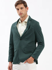 Men Notched Lapel Solid Green Blazer-EX-3003-Green