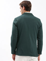 Men Notched Lapel Solid Green Blazer-EX-3003-Green