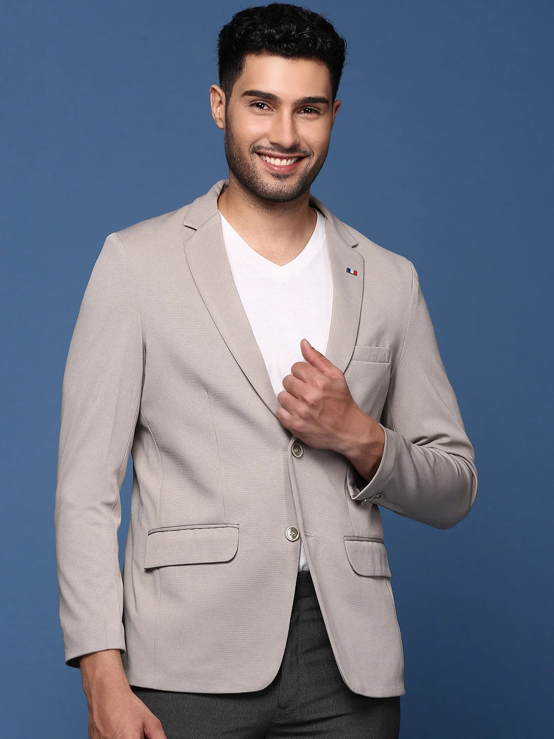 Grey Slim Fit Blazer - Men's Ethnic Nehru Jackets | DesiQlo
