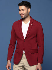 Men Maroon Slim Fit Single Breasted Blazer-EX-3003-Maroon