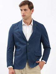 Men Notched Lapel Solid Teal Blazer-EX-3003-Teal