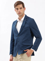 Men Notched Lapel Solid Teal Blazer-EX-3003-Teal