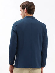 Men Notched Lapel Solid Teal Blazer-EX-3003-Teal