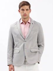 Men Notched Lapel Solid Grey Blazer-EX-3007-Grey