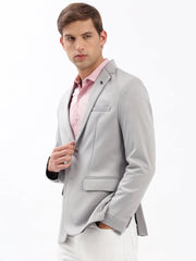 Men Notched Lapel Solid Grey Blazer-EX-3007-Grey