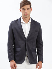 Men Notched Lapel Solid Navy Blue Blazer-EX-3007-Navyblue