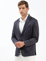 Men Notched Lapel Solid Navy Blue Blazer-EX-3007-Navyblue