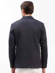 Men Notched Lapel Solid Navy Blue Blazer-EX-3007-Navyblue