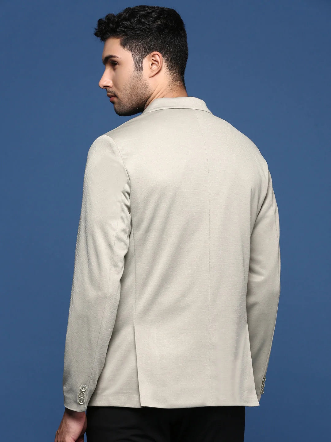 Sea Green Cotton Slim Fit Blazer | Nehru Collar Jacket