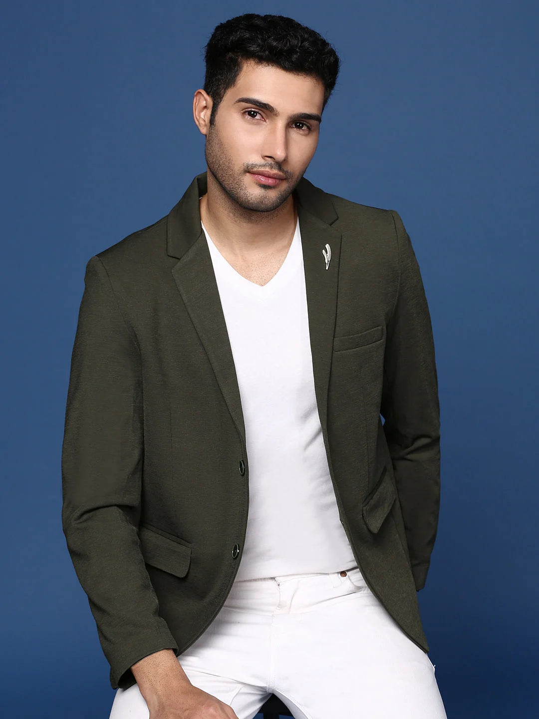 Green Slim Fit Blazer - Indian Nehru Jackets | DesiQlo