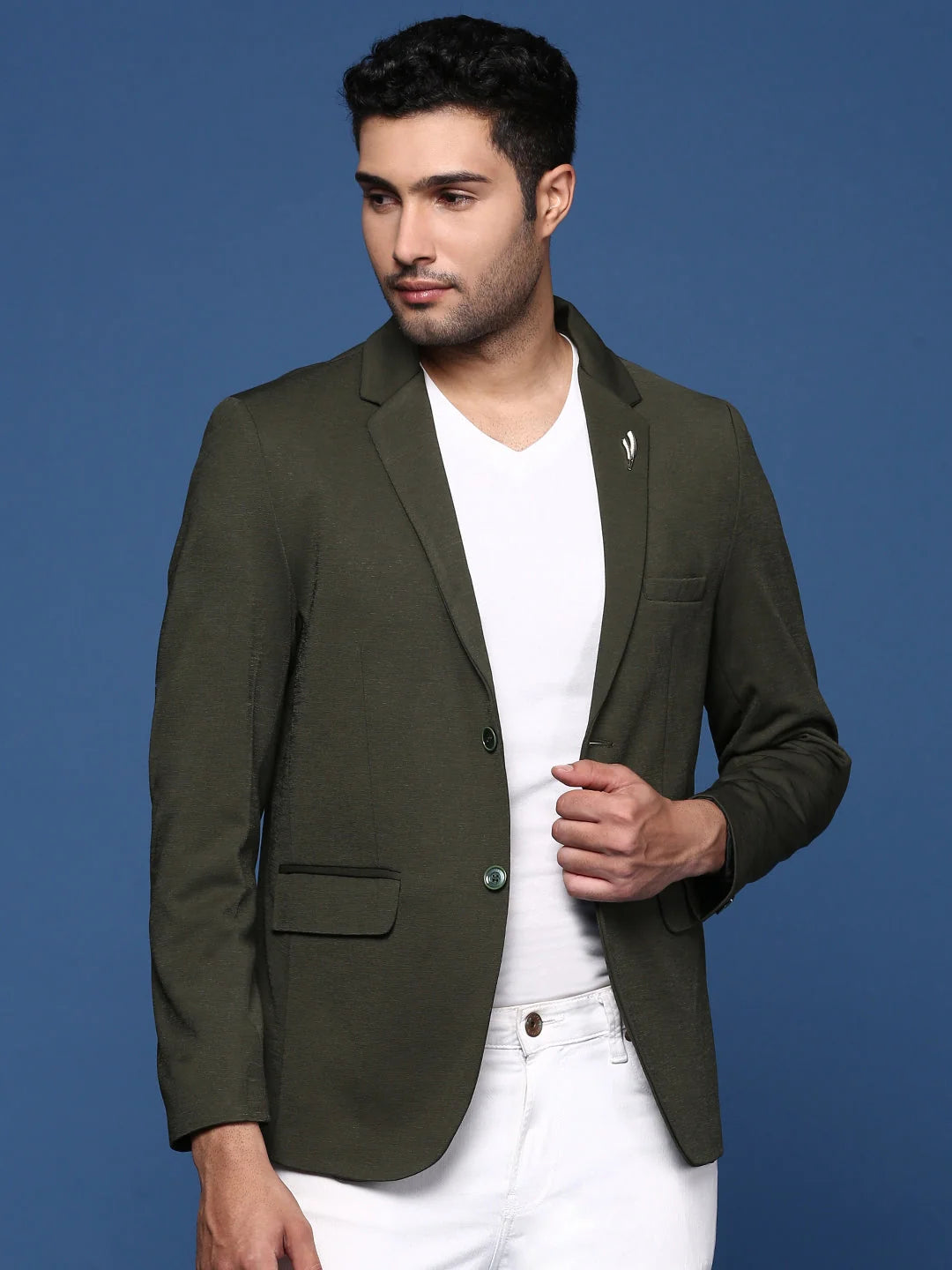 Green Slim Fit Blazer - Indian Nehru Jackets | DesiQlo