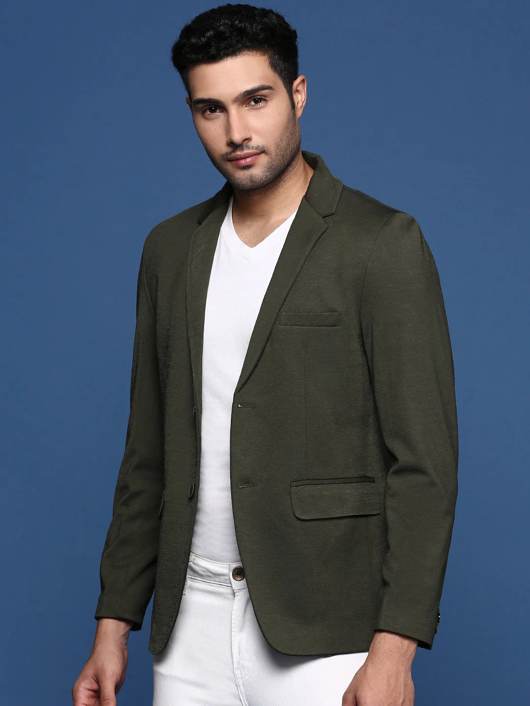 Green Slim Fit Blazer - Indian Nehru Jackets | DesiQlo