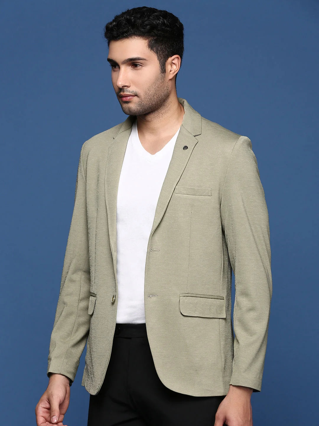 Green Slim Fit Blazer - Men's Ethnic Wear | DesiQlo