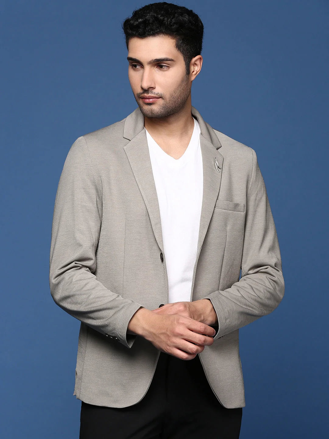 Grey Slim Fit Blazer - Men's Ethnic Nehru Jackets | DesiQlo - Style 1