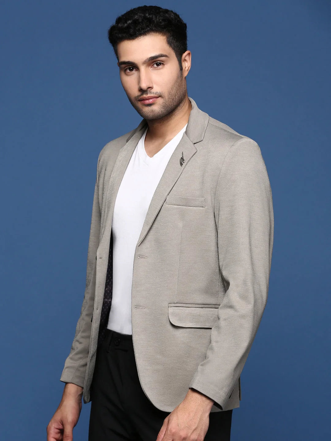 Grey Slim Fit Blazer - Men's Ethnic Nehru Jackets | DesiQlo - Style 1