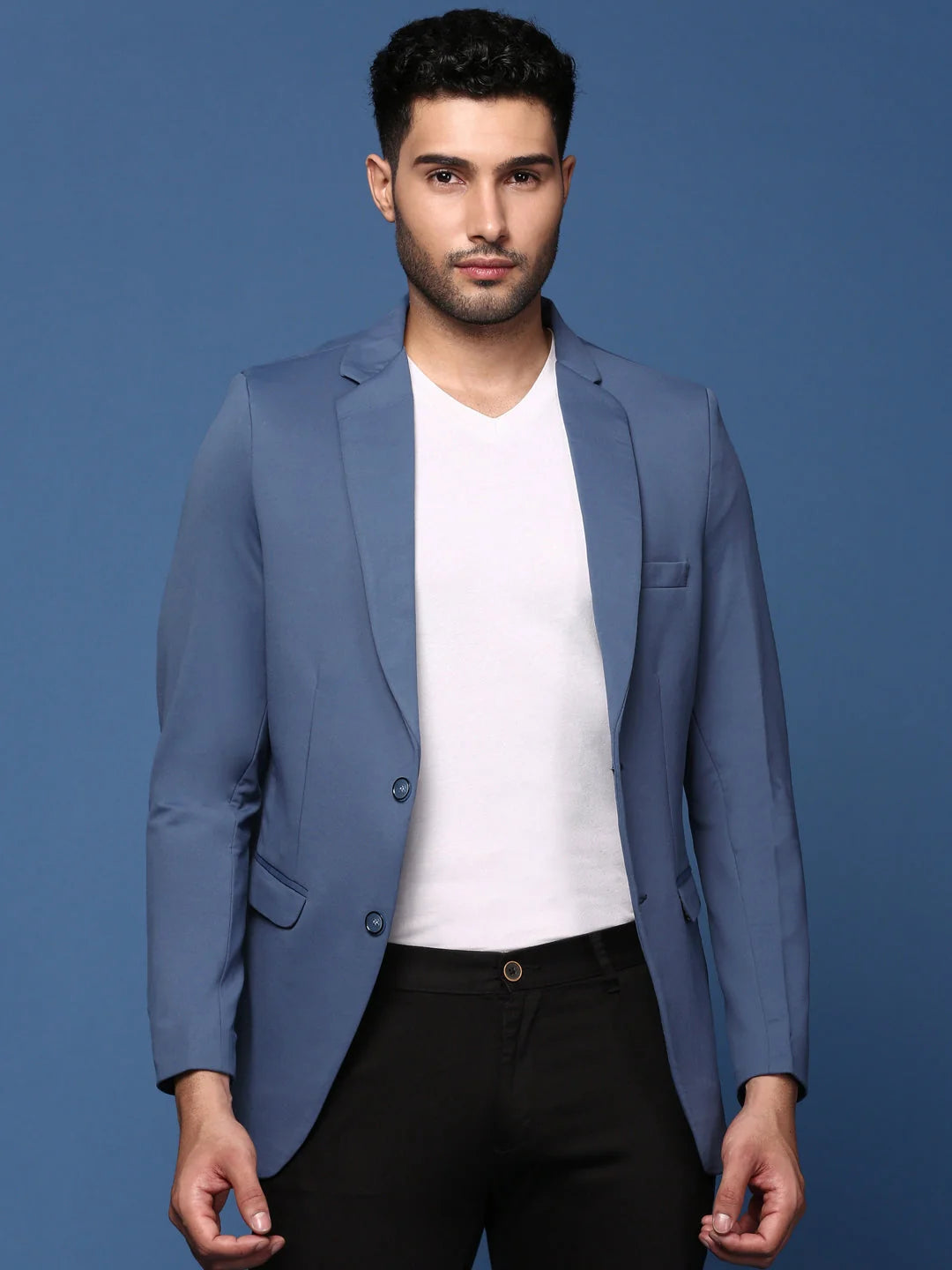 Blue Slim Fit Nehru Jacket - Men's Ethnic Cotton Wear