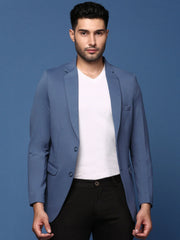 Men Blue Slim Fit Single Breasted Blazer-EX-3011A-Blue