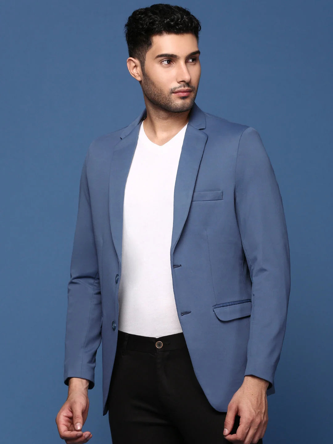 Blue Slim Fit Nehru Jacket - Men's Ethnic Cotton Wear
