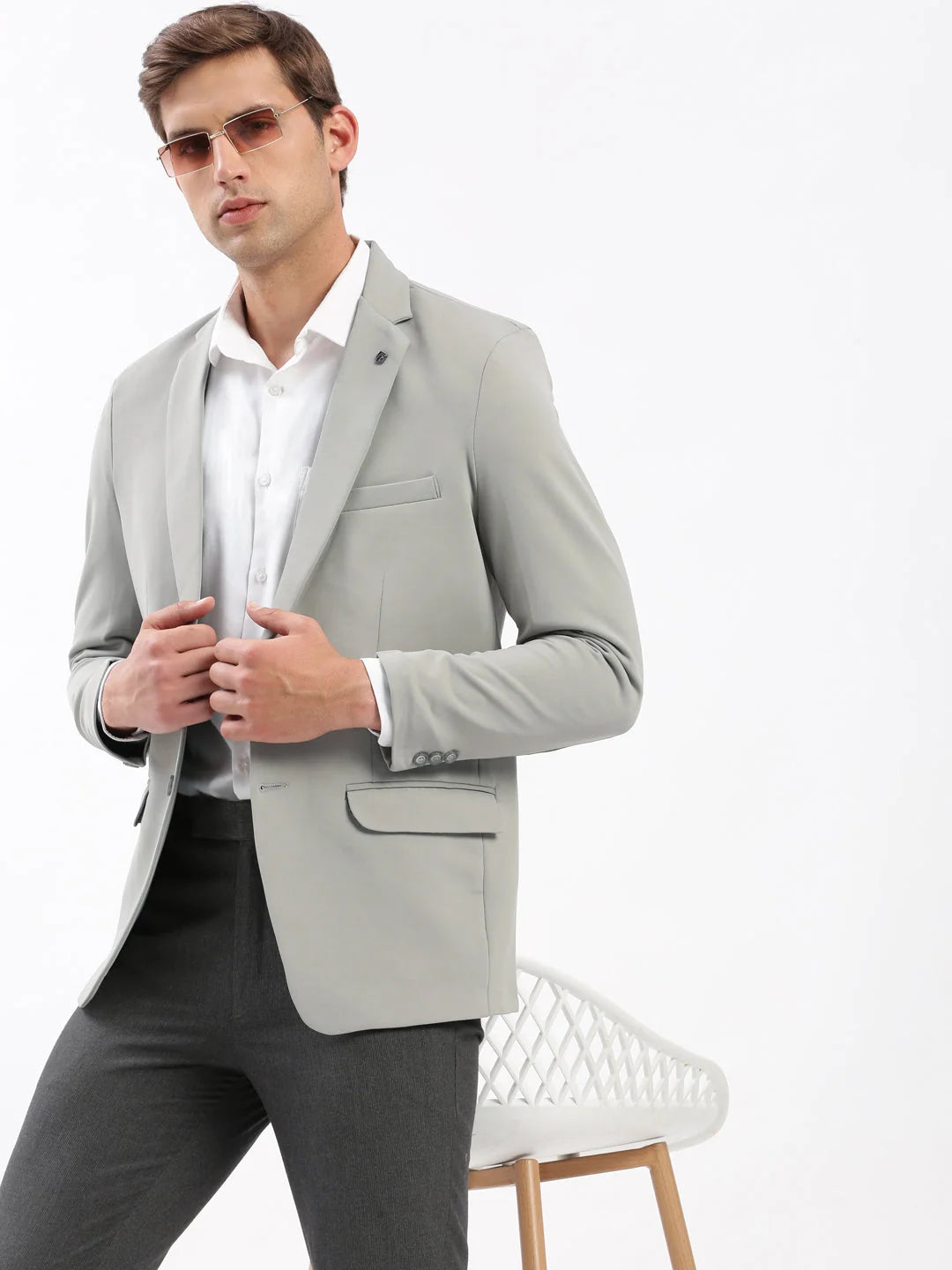 Grey Solid Cotton Blazer | Versatile Men's Ethnic Wear