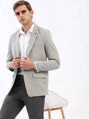Men Notched Lapel Solid Grey Blazer-EX-3011A-Grey