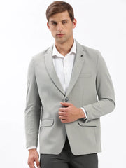 Men Notched Lapel Solid Grey Blazer-EX-3011A-Grey
