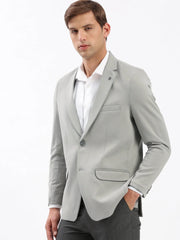 Men Notched Lapel Solid Grey Blazer-EX-3011A-Grey