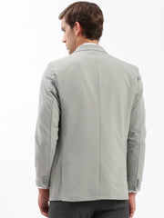 Men Notched Lapel Solid Grey Blazer-EX-3011A-Grey