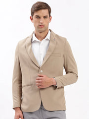 Men Notched Lapel Solid Beige Blazer-EX-3011-Beige