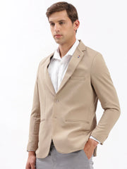 Men Notched Lapel Solid Beige Blazer-EX-3011-Beige