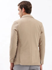 Men Notched Lapel Solid Beige Blazer-EX-3011-Beige