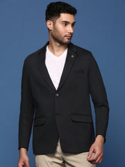 Men Black Slim Fit Single Breasted Blazer-EX-3011-Black