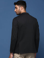 Men Black Slim Fit Single Breasted Blazer-EX-3011-Black