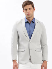 Men Notched Lapel Solid Grey Blazer-EX-3011-Grey