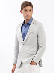 Men Notched Lapel Solid Grey Blazer-EX-3011-Grey