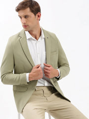 Men Notched Lapel Solid Khaki Blazer-EX-3011-Khaki